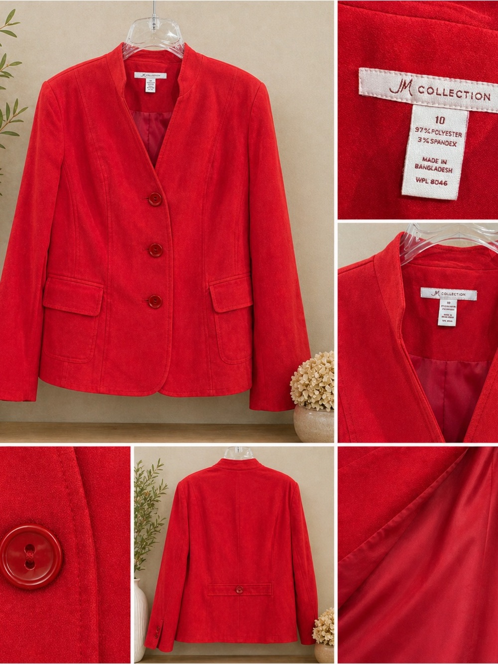 JM Collection Red Button-Front Women's Blazer Jacket